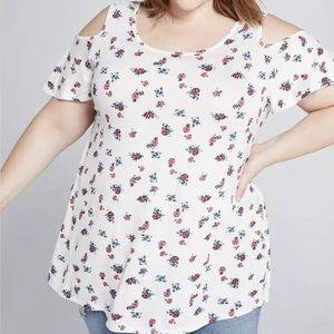 Lane Bryant Cold-Shoulder Ditsy Floral Tie-Back Swing Tee Sz 26/28